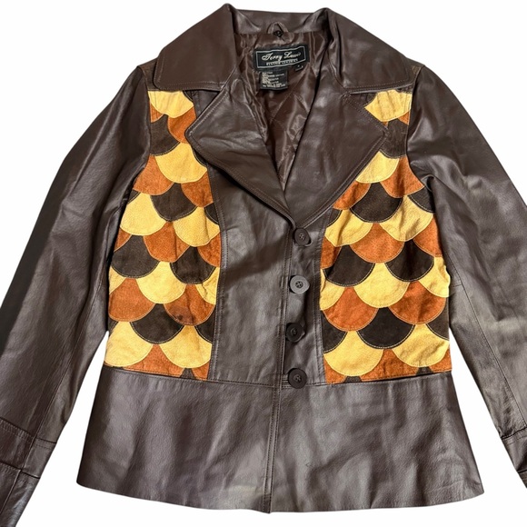 Vintage 70s Leather Fish Scale Scalloped Jacket Size Small - Picture 2 of 5